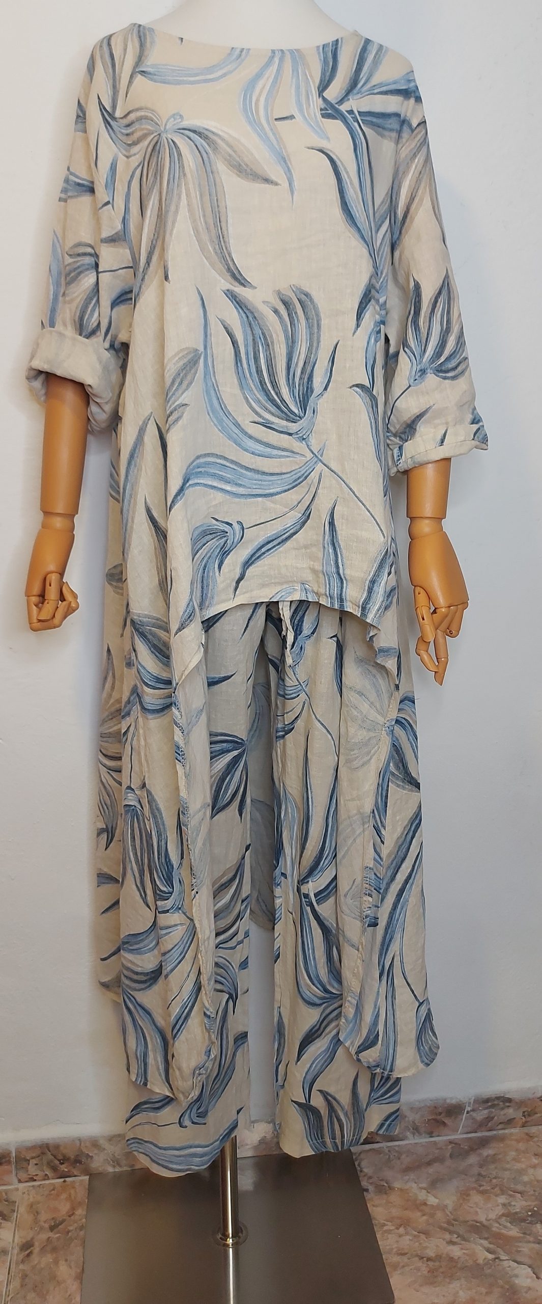 Conjunto lino estampado hojas